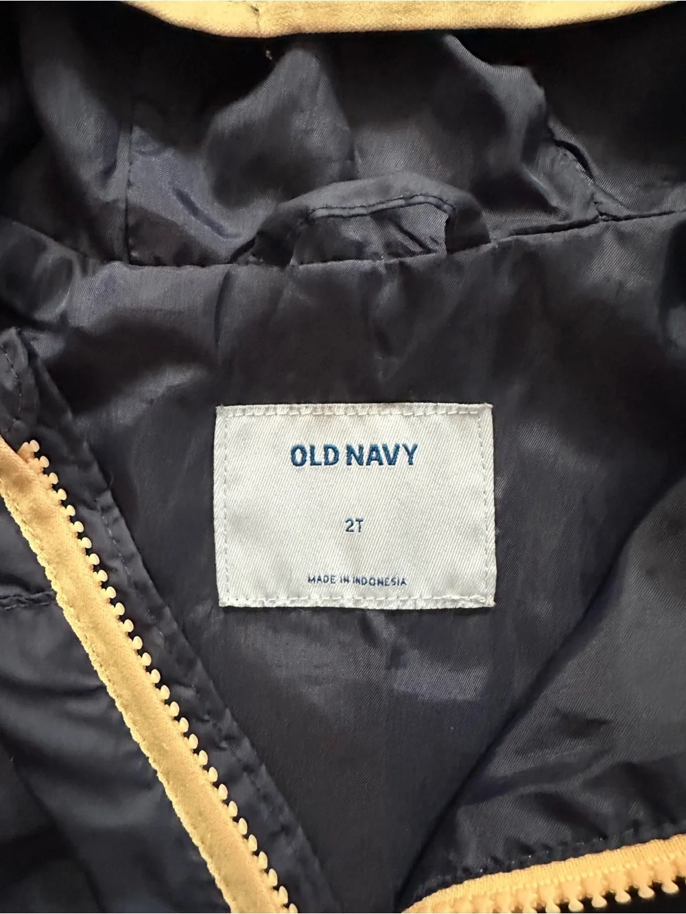 Old Navy Hooded Half Zip Windbreaker Jacket Navy Blue Yellow Contrast Toddler 2T